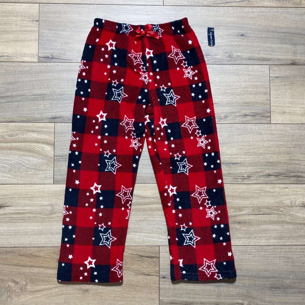 Faded Glory Girls Buffalo Plaid‎ With Stars Fleece Pajama Pants Size M 7-8